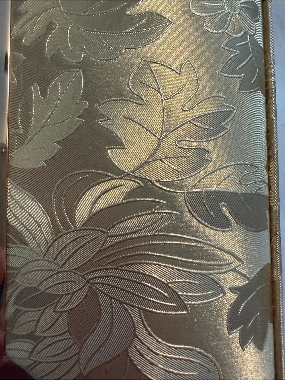 Gold Floral Embossed Evening Clutch with Chain Strap